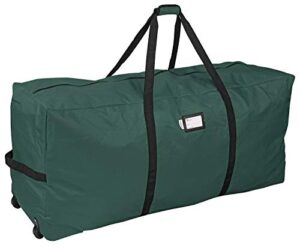 propik rolling christmas tree storage bag, fits up to 7.5 ft. tall disassembled holiday tree, 22" x 16" x 50", large heavy duty xmas storage container with 2 wheels & handles, 600d oxford (green)