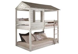 acme furniture cabin-like twin wooden bunk bed, 77" x 43" x 90"h, rustic white