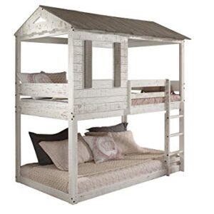 Acme Furniture Cabin-Like Twin Wooden Bunk Bed, 77" x 43" x 90"H, Rustic White