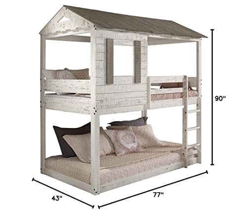 Acme Furniture Cabin-Like Twin Wooden Bunk Bed, 77" x 43" x 90"H, Rustic White