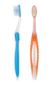 sofresh adult manual flossing toothbrush wide grip - 2 pack- colors vary