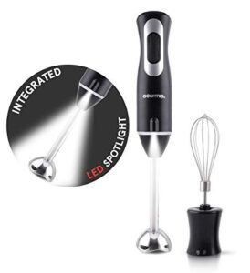 gourmia ghb2360 12 speed illuminating immersion hand blender with turbo mode - comfortable ergonomic handle - whisk attachment included - integrated led spotlight - 300 watt motor - black