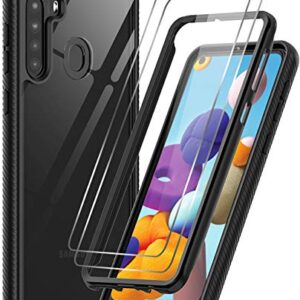 LeYi for Samsung Galaxy A21 Case, Samsung A21 Case, Galaxy A21 Phone Case with [2X Glass Screen Protector], Full-Body Protective Rugged Hybrid Bumper Shockproof Clear Phone Case for A21, Black