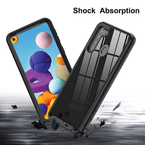 LeYi for Samsung Galaxy A21 Case, Samsung A21 Case, Galaxy A21 Phone Case with [2X Glass Screen Protector], Full-Body Protective Rugged Hybrid Bumper Shockproof Clear Phone Case for A21, Black