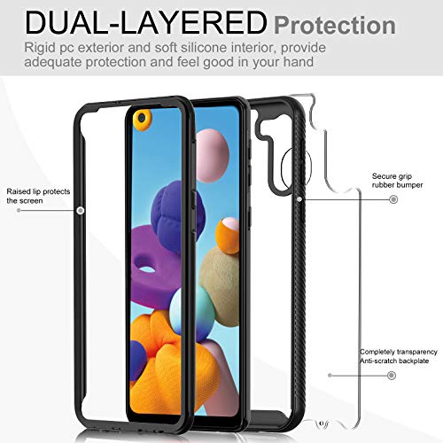 LeYi for Samsung Galaxy A21 Case, Samsung A21 Case, Galaxy A21 Phone Case with [2X Glass Screen Protector], Full-Body Protective Rugged Hybrid Bumper Shockproof Clear Phone Case for A21, Black