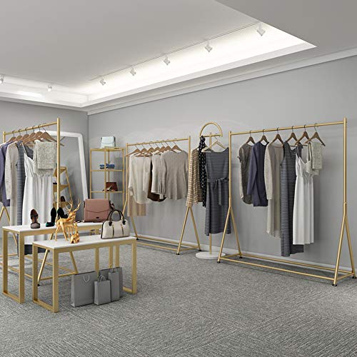 Iron Floorstanding Clothes Rail,Fashion Simple Garment Hanging Display,Mall Clothing Store/Golden / 120×160×40cm