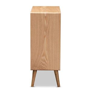 Baxton Studio Alina Medium Oak Finished Wood and Rattan 4-Drawer Accent Chest