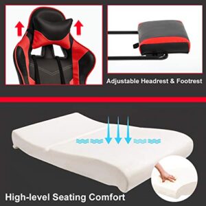 Gaming Chair Racing Office Chair PC Computer Chair Massage Desk Chair PU Leather Recliner Ergonomic Chair with Lumbar Support Headrest Armrest Footrest Rolling Swivel Task Chair for Women Adults, Red