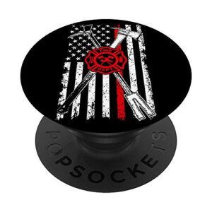 patriotic design axe halligan thin line red firefighter popsockets popgrip: swappable grip for phones & tablets