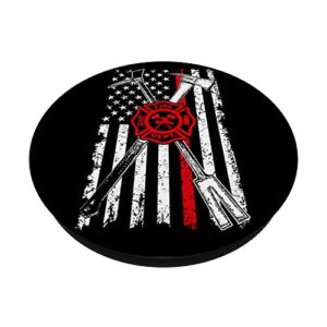 Patriotic Design Axe Halligan Thin Line Red Firefighter PopSockets PopGrip: Swappable Grip for Phones & Tablets