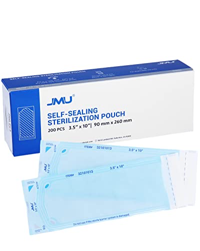 JMU Self Sealing Sterilization Pouches 3.5" x 10" (3.5x9) Autoclave Sterilizer Bags, 200/Box