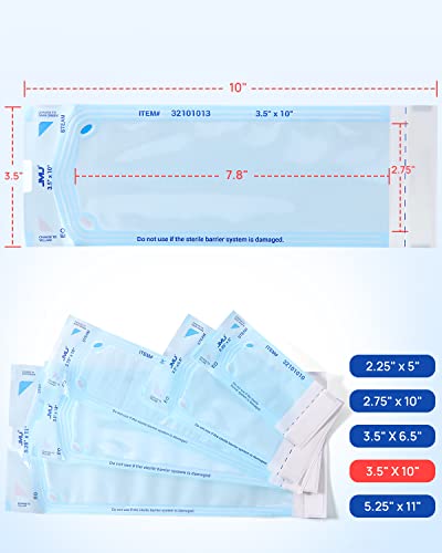 JMU Self Sealing Sterilization Pouches 3.5" x 10" (3.5x9) Autoclave Sterilizer Bags, 200/Box