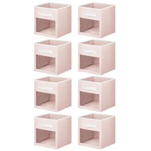 mDesign Fabric Nursery/Playroom Closet Storage Organizer Bin Box with Front Handle/Window for Cube Furniture Shelving Units, Hold Toys, Clothes, Diapers, Bibs, Jane Collection, 8 Pack - Pink/White