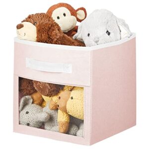 mDesign Fabric Nursery/Playroom Closet Storage Organizer Bin Box with Front Handle/Window for Cube Furniture Shelving Units, Hold Toys, Clothes, Diapers, Bibs, Jane Collection, 8 Pack - Pink/White