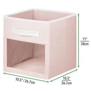 mDesign Fabric Nursery/Playroom Closet Storage Organizer Bin Box with Front Handle/Window for Cube Furniture Shelving Units, Hold Toys, Clothes, Diapers, Bibs, Jane Collection, 8 Pack - Pink/White