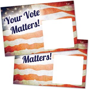 t marie 100 bulk get out the vote postcards 4x6” - patriotic red, white and blue american flag vintage theme with blank back for message to voters - encourage voting in your state