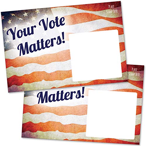 T MARIE 100 Bulk Get Out the Vote Postcards 4x6” - Patriotic Red, White and Blue American Flag Vintage Theme With Blank Back for Message to Voters - Encourage Voting In Your State