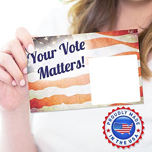 T MARIE 100 Bulk Get Out the Vote Postcards 4x6” - Patriotic Red, White and Blue American Flag Vintage Theme With Blank Back for Message to Voters - Encourage Voting In Your State