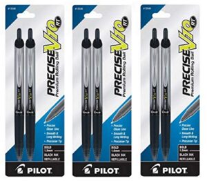 (3) pilot precise v10 rt retractable premium rolling ball pens, bold, 1.0 mm, black ink, 2 pack (13548)
