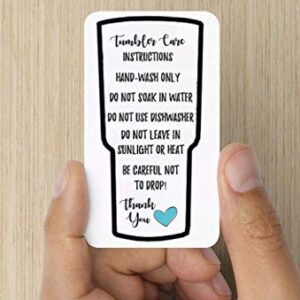 Teal Heart Handmade Tumbler Care Instruction and Cleaning Card Printed | 50 Pack | Bulk Tumbler Cards in Box For Vinyl, Glitter, Decals, Crafters, Epoxy, Resin