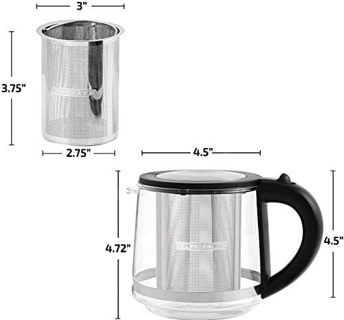 Ovente 27 Ounce Reusable Loose Leaf Tea Infuser Well Matched with Glass Tea Kettle KG612S, Portable Tea Maker with Cool Touch Handle & Easy to Flip Lid, Easy Clean Teapot with Free Scoop, Black FGK27B