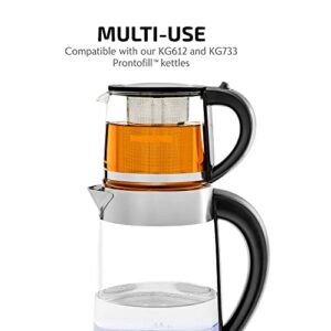 Ovente 27 Ounce Reusable Loose Leaf Tea Infuser Well Matched with Glass Tea Kettle KG612S, Portable Tea Maker with Cool Touch Handle & Easy to Flip Lid, Easy Clean Teapot with Free Scoop, Black FGK27B