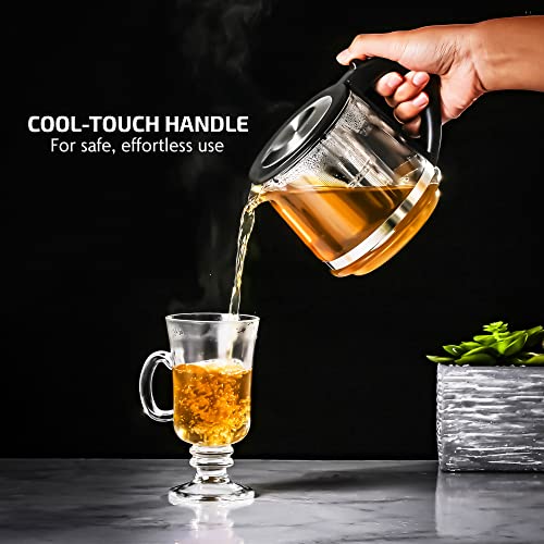 Ovente 27 Ounce Reusable Loose Leaf Tea Infuser Well Matched with Glass Tea Kettle KG612S, Portable Tea Maker with Cool Touch Handle & Easy to Flip Lid, Easy Clean Teapot with Free Scoop, Black FGK27B