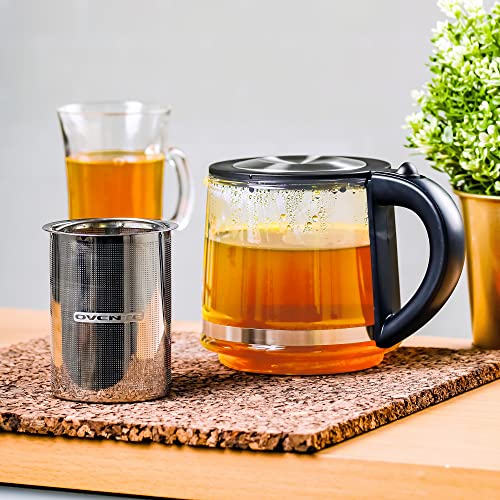 Ovente 27 Ounce Reusable Loose Leaf Tea Infuser Well Matched with Glass Tea Kettle KG612S, Portable Tea Maker with Cool Touch Handle & Easy to Flip Lid, Easy Clean Teapot with Free Scoop, Black FGK27B