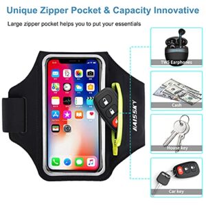 Cell Phone Running Armband with Airpods Zipper Pocket Armband Case Running Holder For iPhone 14/14 Pro Max/13/13 Pro/12 Pro Max/12 Pro /11 Pro Max,Galaxy S20 S10,Sweatproof Arm Band with Card/Key Bag