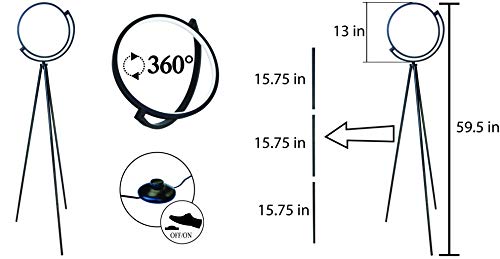 Syrinx Eclipse LED Floor Lamp, Modern Tripod LED Floor Lamp LED Ring Light for Living Rooms, Bedroom, Dorm Room, Office