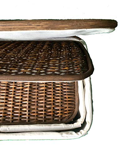 GUTZ Handcrafted Wicker Set of 3 Storage Handwoven Rattan Footlocker Basket Chest Home Organizers with Lids, Handles, Cloth Liner and Coconut Buttons, Jute Rope, and Raffia Weave Accent