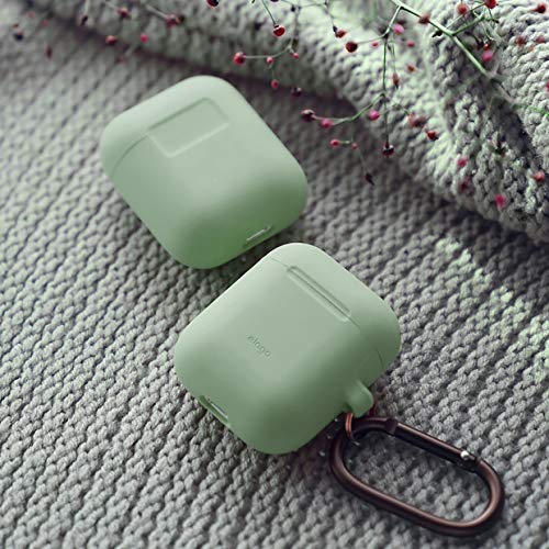 elago Silicone Case with Keychain Compatible with Apple AirPods Case 1 & 2, Front LED Visible, Supports Wireless Charging, Protective Silicone [Pastel Green]