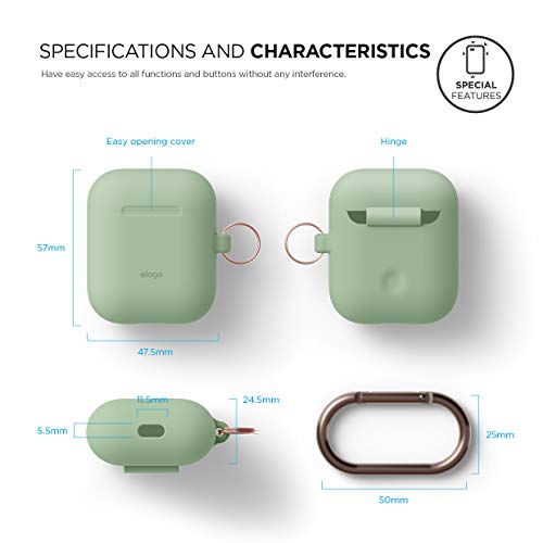 elago Silicone Case with Keychain Compatible with Apple AirPods Case 1 & 2, Front LED Visible, Supports Wireless Charging, Protective Silicone [Pastel Green]