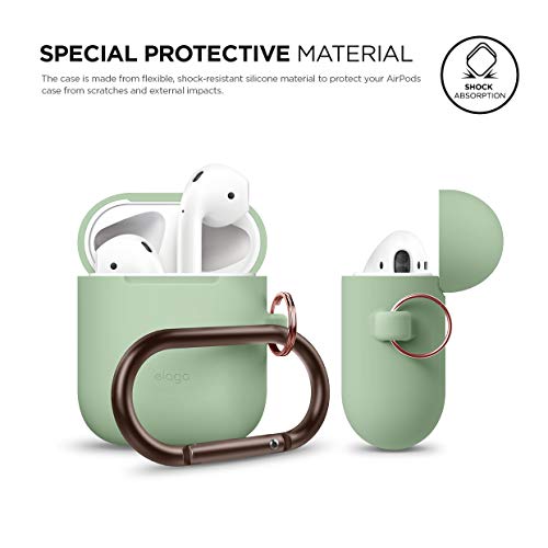 elago Silicone Case with Keychain Compatible with Apple AirPods Case 1 & 2, Front LED Visible, Supports Wireless Charging, Protective Silicone [Pastel Green]