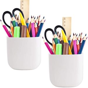 jdgooma pencil holder - self-adhesive wall mount pen cup,marker pot,writing utensil storage organizer for fridge,locker,whiteboard,home and office - white - 2pcs/set