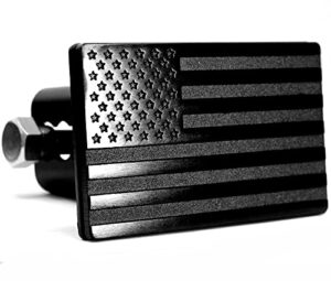 mull usa flag metal trailer hitch cover with anti-rattle locking pin (fits 2" receivers, black)
