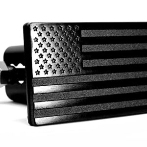 MULL USA Flag Metal Trailer Hitch Cover with Anti-Rattle Locking Pin (Fits 2" Receivers, Black)