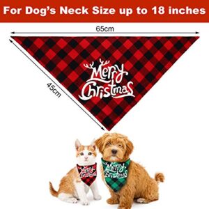 4 Pieces Christmas Dog Bandanas Christmas Buffalo Plaid Pet Scarf Xmas Dog Triangle Bibs Decoration Adjustable Washable Bandanas Kerchief Party Supplies for Dogs Cats