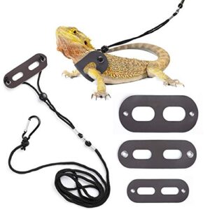 polkastore bearded dragon harness and leash adjustable(s,m,l, 3 pack) - soft leather reptile lizard leash for amphibians and other small pet animals