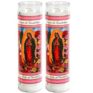 prayer candles - lady of guadalupe candle (2 pc) great for sanctuary vigils and prayers - unscented glass candle set - jar candles - devotional spiritual religious church cemeteries