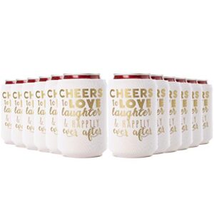 wedding can can cooler decorations - cheers to love laughter and happily ever after, can coolies set of 12, wedding supplies for bridal showers, engagements and bachelorette parties (white)