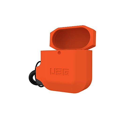URBAN ARMOR GEAR UAG Compatible with AirPods (1st Gen & 2nd Gen), Full-Body Protective Rugged Water Resistant Soft-Touch Silicone Case with Detachable Carabiner, Orange/Dark Grey