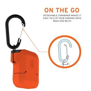 URBAN ARMOR GEAR UAG Compatible with AirPods (1st Gen & 2nd Gen), Full-Body Protective Rugged Water Resistant Soft-Touch Silicone Case with Detachable Carabiner, Orange/Dark Grey