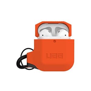 URBAN ARMOR GEAR UAG Compatible with AirPods (1st Gen & 2nd Gen), Full-Body Protective Rugged Water Resistant Soft-Touch Silicone Case with Detachable Carabiner, Orange/Dark Grey