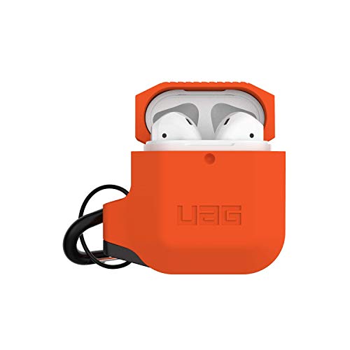 URBAN ARMOR GEAR UAG Compatible with AirPods (1st Gen & 2nd Gen), Full-Body Protective Rugged Water Resistant Soft-Touch Silicone Case with Detachable Carabiner, Orange/Dark Grey