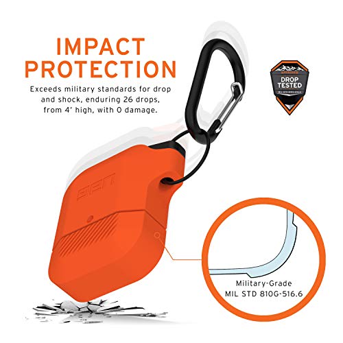 URBAN ARMOR GEAR UAG Compatible with AirPods (1st Gen & 2nd Gen), Full-Body Protective Rugged Water Resistant Soft-Touch Silicone Case with Detachable Carabiner, Orange/Dark Grey