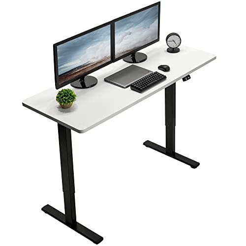 VIVO 60-inch Electric Height Adjustable 60 x 24 inch Stand Up Desk, White Solid One-Piece Table Top, Black Frame, Home & Office Furniture Sets, B0 Series, DESK-KIT-B06W