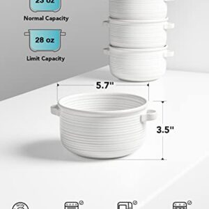 LE TAUCI Soup Bowls with Handles, Ceramic French Onion Soup Bowls 28 Ounces for Soup, Cereal, Chilli, Beef Stew, Stackable Serving Bowls Set, Oven Microwave Dishwasher Safe, Set of 4, White