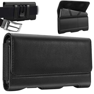 mopaclle phone holster for galaxy a73 5g/a71 a72/ a42/ a32/a23/ a42/ a14 / a12 a03/a04s/ a53/ lg stylo 6/ k62/ moto g22, leather cell phone belt clip pouch with id cards holder (fits w/otterbox case)