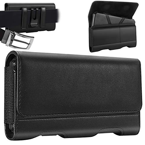 Mopaclle Phone Holster for Galaxy A73 5G/A71 A72/ A42/ A32/A23/ A42/ A14 / A12 A03/A04s/ A53/ LG Stylo 6/ K62/ Moto G22, Leather Cell Phone Belt Clip Pouch with ID Cards Holder (Fits w/Otterbox Case)